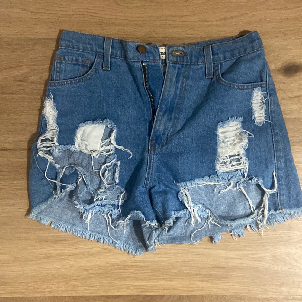 High waisted distressed jean shorts
